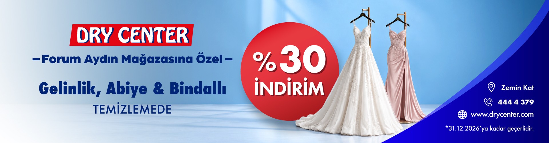 Gelinlik, Abiye & Bindallı Temizlemede %30 İndirim